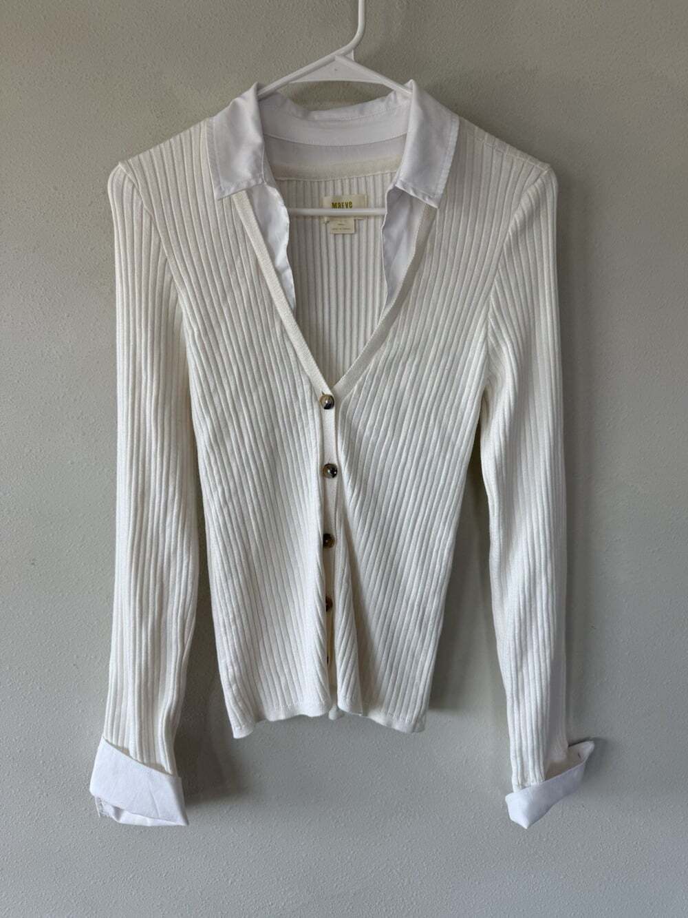 Maeve Anthropologie Womens Small S Ivory Ribbed Knit Sweater Long Sleeve Button